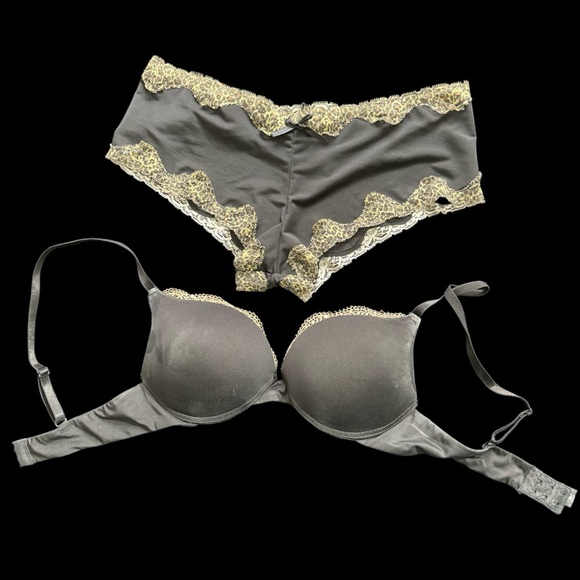 NWOT -Women’s Black Bra & Panty Set -Besima -Cheetah Print Edging -Sizes 34B & 7 - Picture 7 of 12